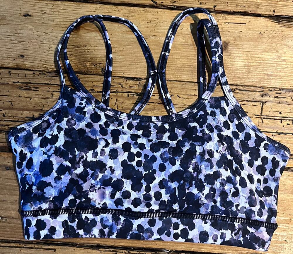 Gaiam Womens Size XS Blue Black Cheetah Print Racerback Sports Bra NWOT